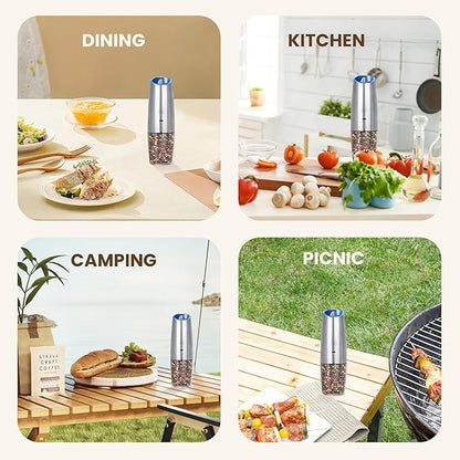 Rechargeable Electric Salt And Pepper Grinder Set, Automatic Gravity Electric Salt And Pepper Grinder Set, Adjustable Roughness, Led Light, 1 Pack, (Silver) - Image 7