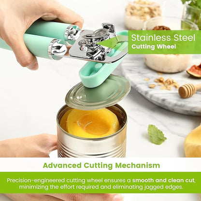 Spring Chef Stainless Steel Can Opener - Manual with Soft Grip Handles, Easy Turn, Heavy Duty Hand Can Opener for Seniors with Smooth Edge - Built-in Magnetic Lid Remover - Mint - Image 6