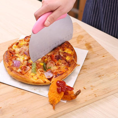 1 pcs Dough Pastry Scraper Chopper/Stainless Steel Dough Scraper Cutter with Ergonomic Rubber Non-Slip Grip/Dough Scraper Cutter/Pro Pastry Pizza Cutter Chopper (Pink) - Image 4