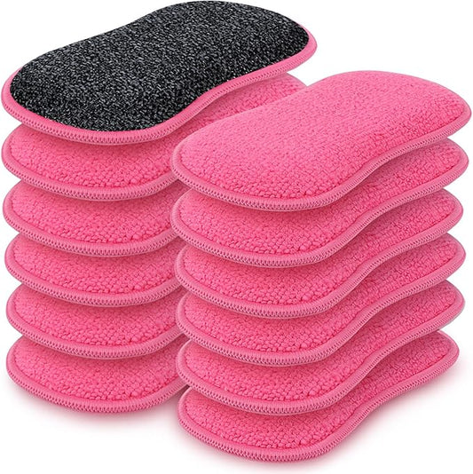 HOMEXCEL 12 Pack Multi-Purpose Scrub Sponges Kitchen Dish Sponge Non-Scratch Microfiber Sponge for Efficiently Cleaning Dishes Pots Pans Pink by HOMEXCEL
