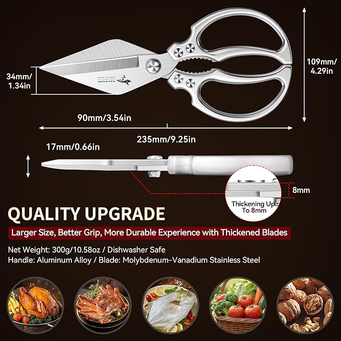 MAD SHARK Heavy Duty Kitchen Scissors, Dishwasher Safe All Purpose Kitchen Shears, Premium Sharp Poultry Shears for Turkey, Meat, Seafood, Vegetables, Stainless Steel Blades, Gifts for Men Women