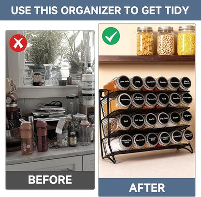 DIDITIME Spice Rack Organizer – 24 Glass Jars, 60 Labels & Marker, Space-Saving Kitchen Countertop, Cabinet & Wall Rack - Image 5