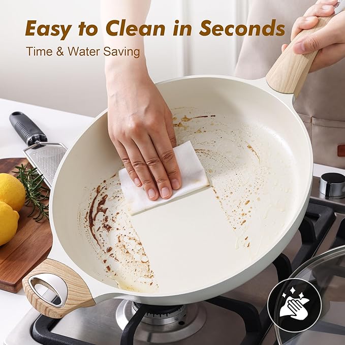 SENSARTE Ceramic Nonstick Frying Pan Skillet with Lid 12.5Inch Large Non Stick Non-toxic Healthy Kitchen Cooking Chef's Pan, Free of Intentionally Added PFOA/PFAS/PTFE, Induction Compatible, White - Image 8