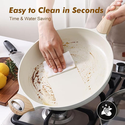 SENSARTE Ceramic Nonstick Frying Pan Skillet with Lid 12.5Inch Large Non Stick Non-toxic Healthy Kitchen Cooking Chef's Pan, Free of Intentionally Added PFOA/PFAS/PTFE, Induction Compatible, White - Image 8