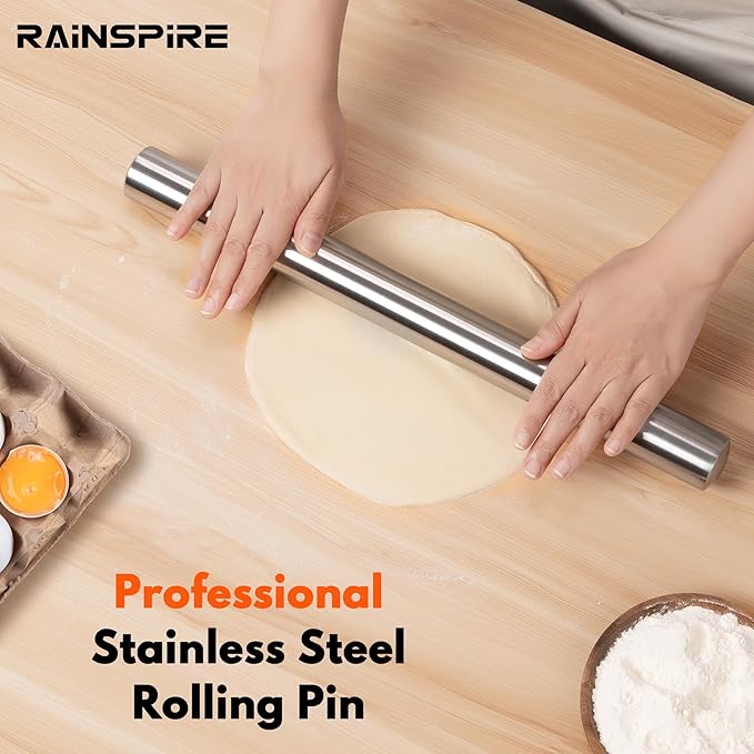 Rainspire Rolling Pins for Baking 304 Stainless Steel Dough Roller Perfect Baking Supplies Kitchen Essentials for Baking, Fondant, Pizza Dough Roller, Dumpling - Image 7