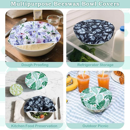 5-Size Reusable Beeswax Bowl Covers for Bread Proofing, Cotton Cloth Flexible Beeswax Wraps for Food Storage(Iris Floral) - Image 5