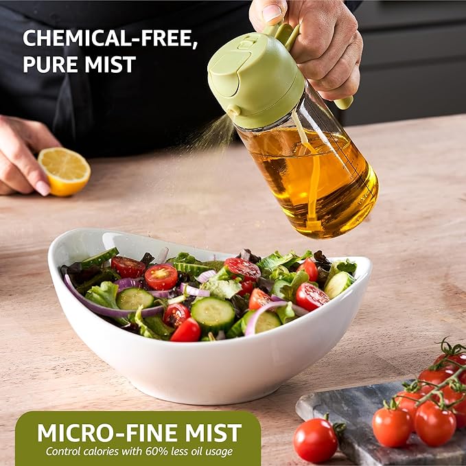FineDine 16oz Olive Oil Sprayer for Cooking, 2 in 1 Olive Oil Dispenser Bottle for Kitchen, Air Fryer, Salad, BBQ & Baking – Dual Spray Mist & Stream, with Measurement Marks, Green - Image 5