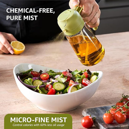 FineDine 16oz Olive Oil Sprayer for Cooking, 2 in 1 Olive Oil Dispenser Bottle for Kitchen, Air Fryer, Salad, BBQ & Baking – Dual Spray Mist & Stream, with Measurement Marks, Green - Image 5