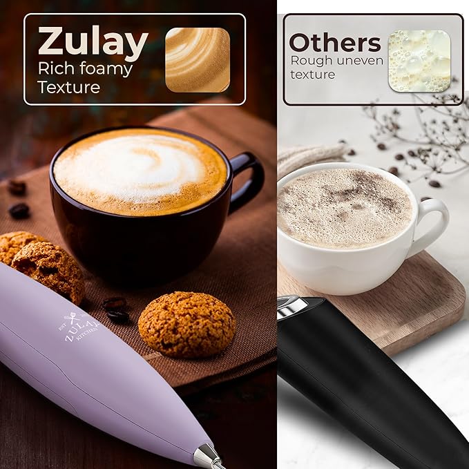 Zulay Kitchen Patented Tornado Triple Whisk Milk Frother with 4 Duracell Batteries – Handheld Foam Maker for Coffee, Lattes, Matcha & Hot Chocolate – Rich, Creamy Froth in Seconds - Lilac - Image 6