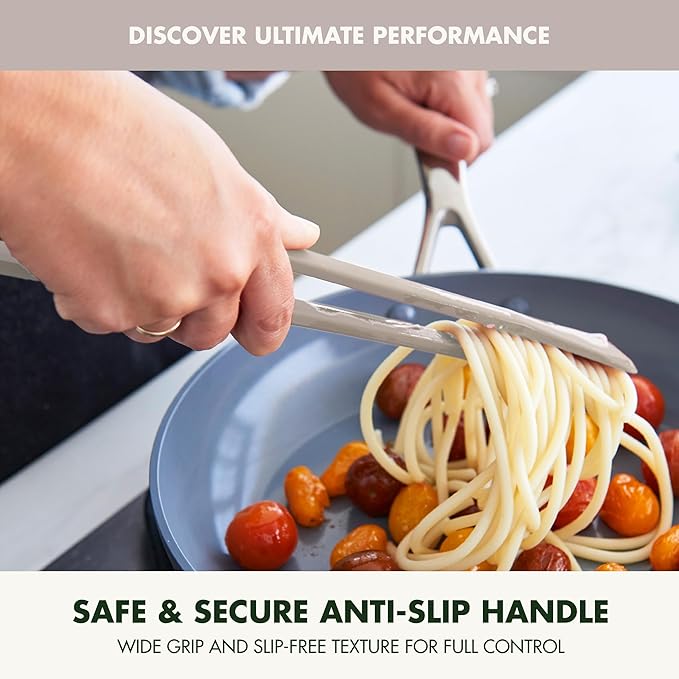 GreenPan Silicone Tong, Cooking Grilling Serving, Salad, Kitchen Utensil, Flexible Rubber Nonstick Cookware, Rigid Steel Core, Heat-Resistant, Anti-Slip Handle, BPA-Free, Dishwasher Safe, Taupe - Image 5