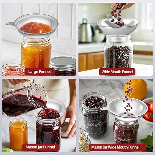 Serinar Stainless Steel Metal Canning Funnel with Removable Strainer - for Jams, Pickles and Home Preserving, Dishwasher Safe Kitchen Tool (2.78 Inch Wide Mouth Bore for Wide Mouth Mason Jars) - Image 4