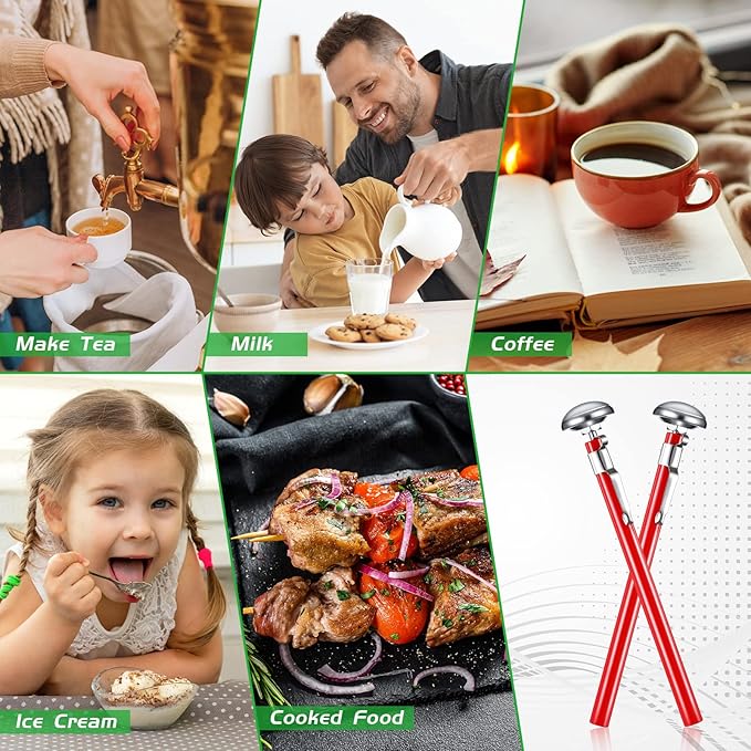 Xuhal 6 Pcs Stainless Steel Kitchen Thermometer with 5 Inch Long Stem 1 Inch Dial Thermometer Milk Frothing Food for Oven Probe Meat Grill BBQ Cooking Chocolate Water(Red) - Image 5