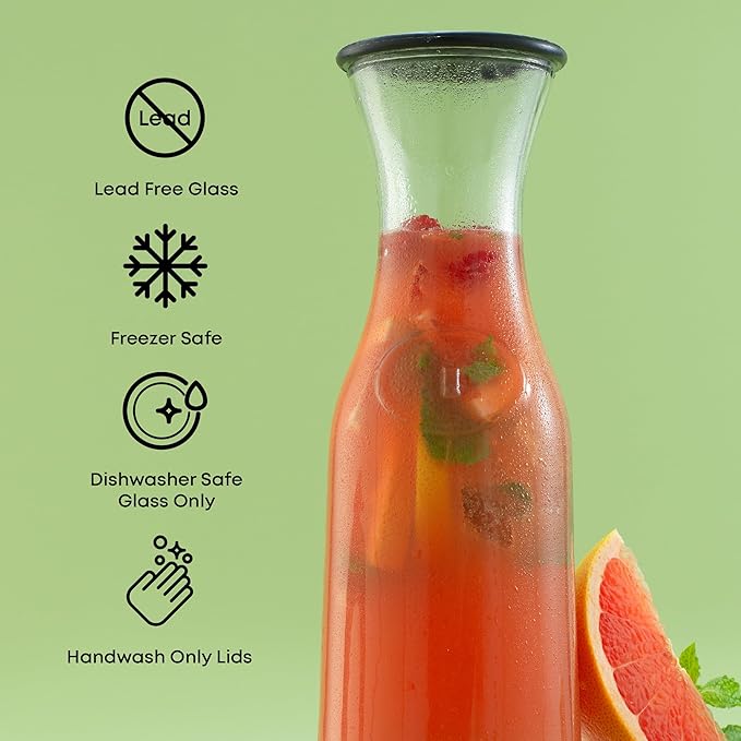 JoyJolt Glass Carafe with Lid, Set of 3 – 1 Liter Glass Pitcher for Mimosa Bar, Water, Iced Tea, Juice, Wine, Lemonade, Milk – Dishwasher Safe Beverage Drink Dispensers for Brunch, Parties - Image 5