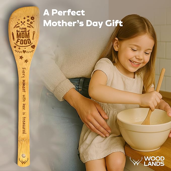 Cooking Gifts For Mom Wooden Spoons for Cooking 6-Piece - Bamboo cooking utensils with Spatulas & Spoons, Wooden Utensils, Heat-Resistant, Eco-Friendly Kitchen Utensils - Christmas Gifts - Image 3
