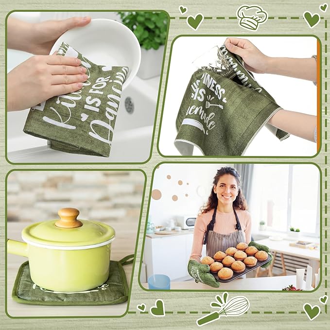 Leinuosen 8 Pcs Kitchen Towels and Oven Mitts Sets Pot Holders Dishcloths Set Kitchen Decorative Accessories Absorbent Potholders Heat Resistant for Chef Baking Cooking - Image 5