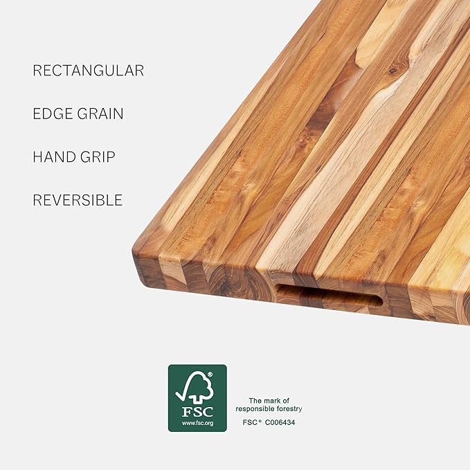 Teakhaus Cutting Board - Large (L) Wood Cutting Board with Grip Handles - Holiday Gift Ideas for Men and Women - Gift-Ready, Reversible, Edge Grain Wood, Knife Friendly - FSC Certified - Image 3