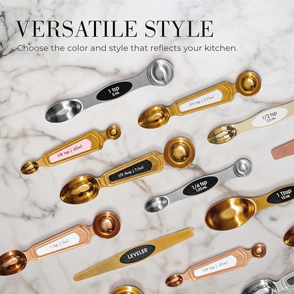 White and Gold Measuring Spoons with Leveler - Featuring 8PC Upgraded Style, Dual-Sided, Stackable, Stainless Magnetic Measuring Spoons Set - Fits in Spice Jars, White and Gold Kitchen Accessories - Image 8