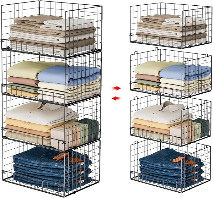 Yociyoga 4-Tier Stackable Closet Organizers and Storage Shelves, Foldable Closet Shelf Organizer, Black(Patent Protection)(Patent No. 30022416) by FollowWithYociyogaTogether