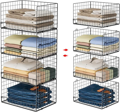 Yociyoga 4-Tier Stackable Closet Organizers and Storage Shelves, Foldable Closet Shelf Organizer, Black(Patent Protection)(Patent No. 30022416) by FollowWithYociyogaTogether