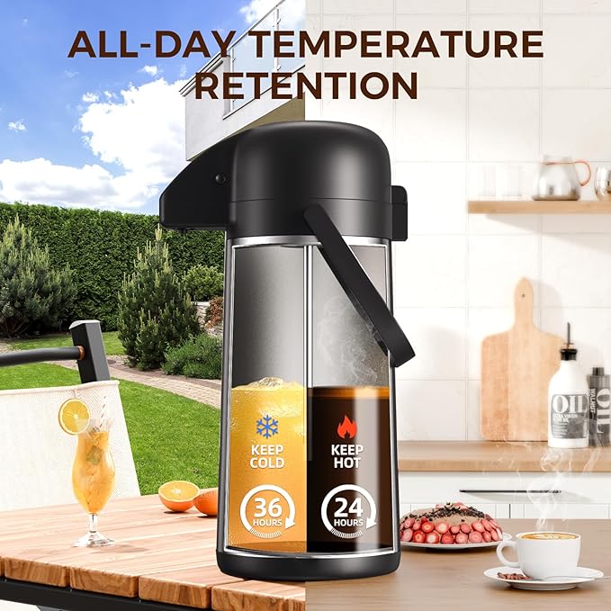 Coffee Carafe for Keeping Hot - Gezoss 102OZ / 3L Airpot Coffee Dispenser with Pump - Large Coffee Carafe for Hot Drinks Tea Liquid - Insulated Stainless Steel Hot Water Beverage Urn for Parties - Image 4