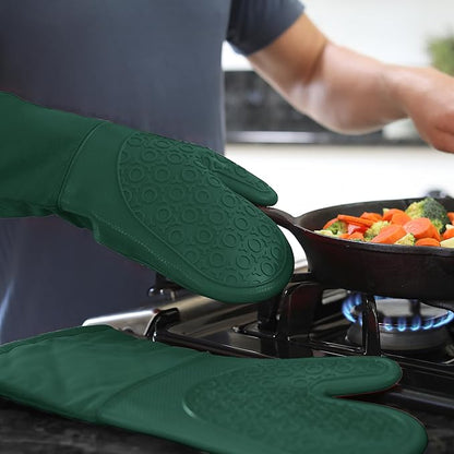 BPA-Free Silicone Oven Mitts Ultra Heat Resistant up to 500°F - Oven Mitts with Thick Cotton Liner - Long Slip Resistant Pot Holders, Flexible Oven Gloves - Green 13.7 - Image 9