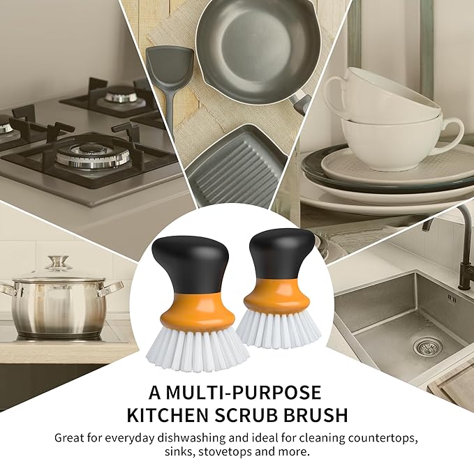 MR.SIGA Dish Scrub Brush, Palm Brush Dish Scrubber with Ergonomic Grip, Kitchen Brushes for Dishes, Orange, Pack of 2 - Image 4
