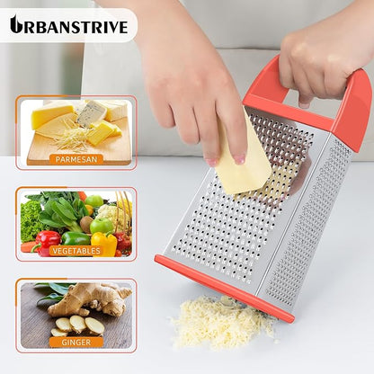 Urbanstrive Cheese Grater With Container, Professional Cheese Grater with Handle, Stainless Steel Graters for Kitchen Handheld, Box Grater with 4 Sides for Vegetables, Ginger, Potatoes (Coral) - Image 4
