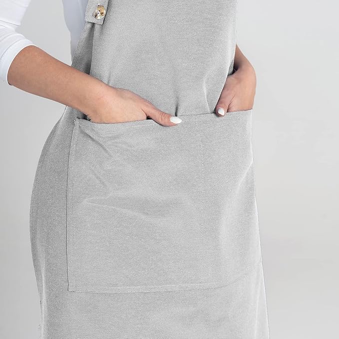 TOSHE Kitchen Apron Waterdrop Resistant Cotton Apron with adjustable Aprons for Women with Pockets 10 Color option Cooking Silver Apron (Silver) - Image 9