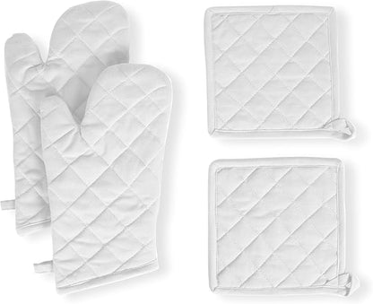 Native Fab 4 Piece Set - 2 Oven Mitts & 2 Potholders, Heat Resistant, 100% Cotton, Quilted Design, Non-Slip Grip, Machine Washable, Ideal for Baking, Cooking, BBQ, Kitchen Protection - White by NativeFab
