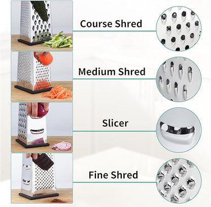 Cheese Grater with Wood Handle, Size 4-Sided Stainless Steel Box Grater, Food Shredder for Cheese, Parmesan, Vegetable, Dishwasher Safe, Black - Image 3