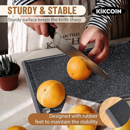 Kikcoin Plastic Cutting Boards for Kitchen, 3-Piece Large Cutting Board Set Dishwasher Safe Chopping Boards with Non-slip Feet and Juice Grooves, Light Gray - Image 4