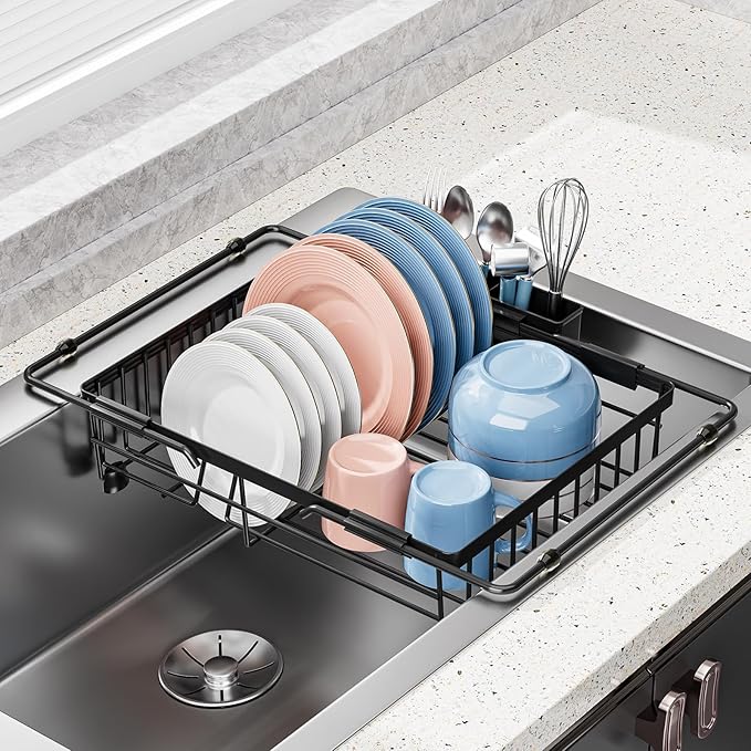 Expandable in Sink Dish Drying Rack - Adjustable Capacity Over The Sink Dish Drainer Drying Rack with Utensil Holder for Kitchen Counter, Drying Rack for Small Space,14.37“-21.06”L x 11.81“W x 3.74”D by BBXTYLY