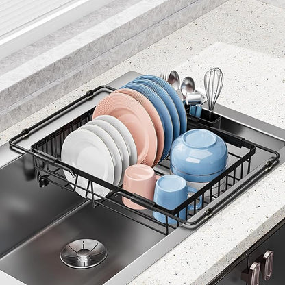 Expandable in Sink Dish Drying Rack - Adjustable Capacity Over The Sink Dish Drainer Drying Rack with Utensil Holder for Kitchen Counter, Drying Rack for Small Space,14.37“-21.06”L x 11.81“W x 3.74”D by BBXTYLY