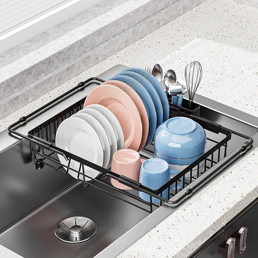 Expandable in Sink Dish Drying Rack - Adjustable Capacity Over The Sink Dish Drainer Drying Rack with Utensil Holder for Kitchen Counter, Drying Rack for Small Space,14.37“-21.06”L x 11.81“W x 3.74”D by BBXTYLY