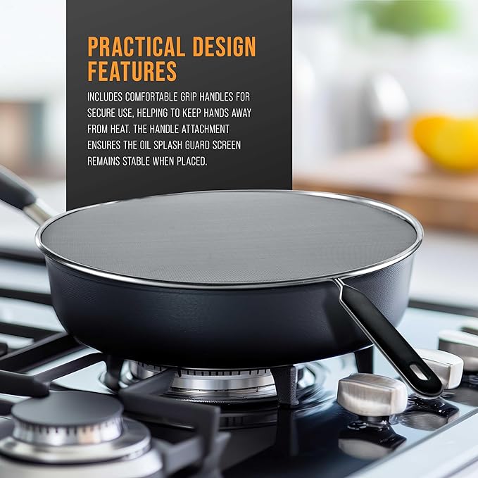 U.S. Kitchen Supply 3-Piece Stainless Steel Splatter Guard Set 13" Fine Mesh Cover, Grease & Oil, Splatter Screen for Frying Pan, Cooking Pots, with Comfort Grip Handles - Image 4