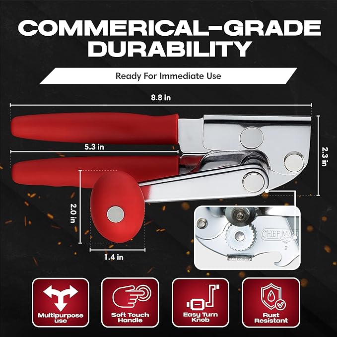 Chef-Master 2-Pack Heavy Duty Can Opener with Anti-Slip Grip, Manual Handheld for Large Cans - Image 2