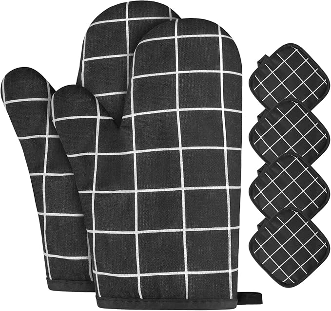 AUAUY Oven Mitts and Pot Holders 6PCS Set, 392°F Heat Resistant Cooking Gloves and Hot Pads Baking Mittens Grilling Gloves BBQ Gloves Non-Slip Kitchen Mittens for Oven Cooking Baking Grilling by AUAUY