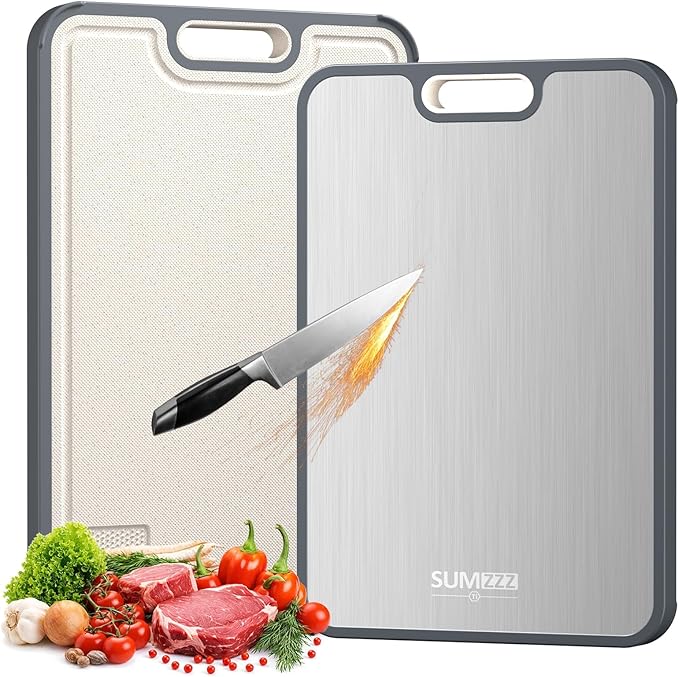 Sumzzz Titanium Cutting Board for Kitchen, Cutting Board Double Sided Food Grade, Pure Titanium/PP, Easy to Clean Large Size 16”×10” by Titanium