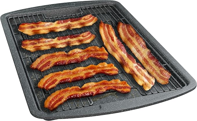Cookie Sheet with Wire Rack Set, 2-Piece Nonstick Gray Marble Carbon Steel Pan & Cooling Rack, Space-Saving Stackable Set, PFOA, PFOS, PTFE Free, Oven Safe Up to 450°F, 17.4" Pan & 14.7" Rack by Unknown
