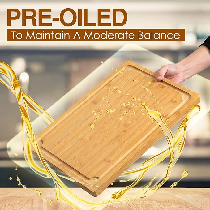 Extra Large Cutting Board, 17.6" Bamboo Cutting Boards for Kitchen with Juice Groove and Handles Kitchen Chopping Board for Meat Cheese board Heavy Duty Serving Tray, XL, Empune (Pack of 2) - Image 5