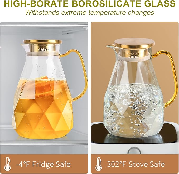 Yirilan Glass Pitcher, 2.2 Liter Water Pitcher With Lid,Iced Tea Pitcher for Fridge,Carafe With Lid, Glass Water Jug For Juice, Milk, Cold Or Hot Beverages, 2 Quart - Image 9