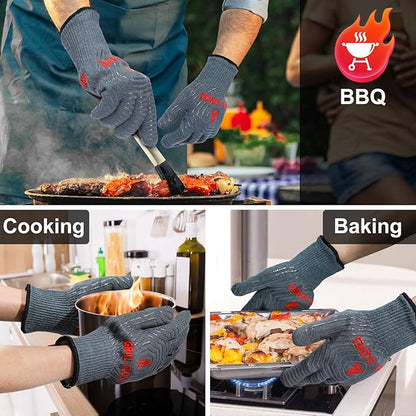 QUWIN BBQ Gloves, Oven Gloves 1472℉ Extreme Heat Resistant, Grilling Gloves Silicone Non-Slip Oven Mitts, Kitchen Gloves for BBQ, Grilling, Cooking, Baking-1 Pair… (Grey, One Size Fits Most) - Image 5