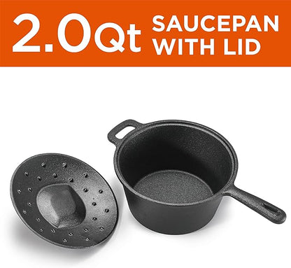 Commercial Chef 2-Qt. Saucepan with Lid, Pre-Seasoned Cast Iron, Integrated Handles, Works on All Cooktops Including Induction, Outdoor Skillet for Campfires or Grills, CHCI20 - Image 3