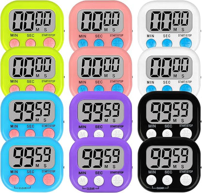 Lasubst Digital Classroom Timers for Teachers Kids School Supplies Bulk with Magnetic Back 12 Pack, Black White Pink Purple Blue Green