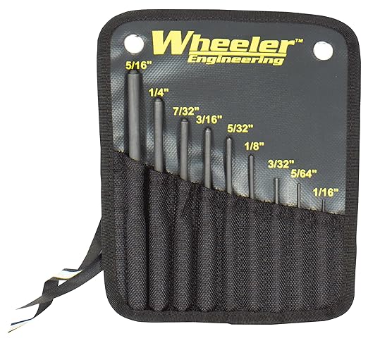 Wheeler Roll Pin Punch Set with 9 Steel Punches, Labeled Rollup Storage Bag for Firearm Maintenance and Gunsmithing by Wheeler