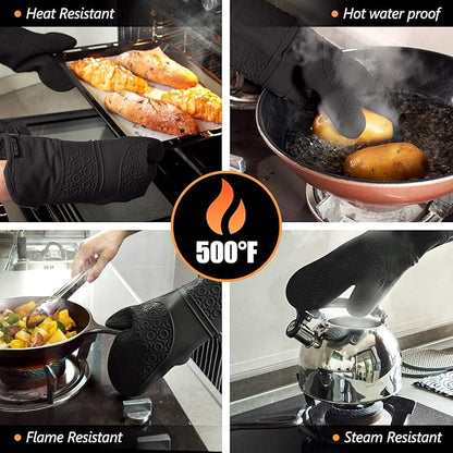 Rorecay 6pcs Oven Mitts and Pot Holders Sets Heat Resistant 500 Degrees, Extra Long and Non-Slip Silicone Oven Gloves Potholders Hot Pads for Kitchen Baking Cooking, Quilted Liner, Black - Image 5