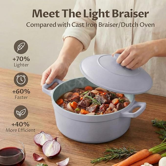 BEZIA 5.7 Quart Nonstick Ceramic Stock Pot with Lid for Family Cooking, Induction Cooking Pot with Smart-Vent Braising, Easy Cleanup, Perfect for Side Dishes, Daily Meals & Camping