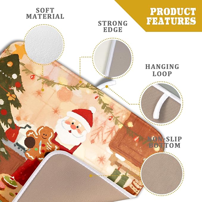Christmas Dish Drying Mat for Kitchen Counter 16x18 Santa Claus Gingerbread Winter Xmas Holiday Themed Absorbent Reversible Microfiber Drying Mats Kitchen Countertop Protector Dishes Drainer Rack Pad - Image 4