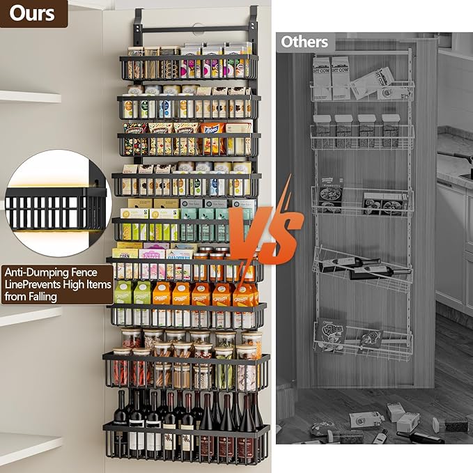 POKIPO 9 Tier Over The Door Pantry Organizer, 2 in 1 Wall Mount or Hanging Spice Rack with Adjustable Deep Basket, Heavy-Duty Seasoning Organizer and Storage for Kitchen Cabinet Closet Bathroom - Image 3