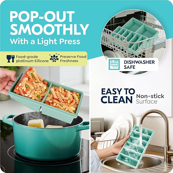 Silicone Freezer Trays with Lids, 2 Cup & 1/2 Cup Combo, Soup Container Style Ice Cube Trays, Reinforced Steel Rims, For Freezing Broth, Meal Prep and other dishes, Dishwasher & Oven Safe - 2 Pack